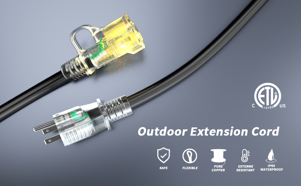 PlugSaf 16/3 Gauge Black Outdoor Extension Cord 200 ft