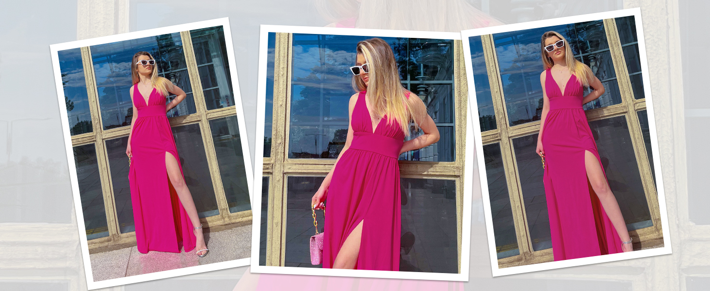 Ever-Pretty Women&amp;#39;s Deep V-Neck Sleeveless Side Slit Floor Length Evening Dress