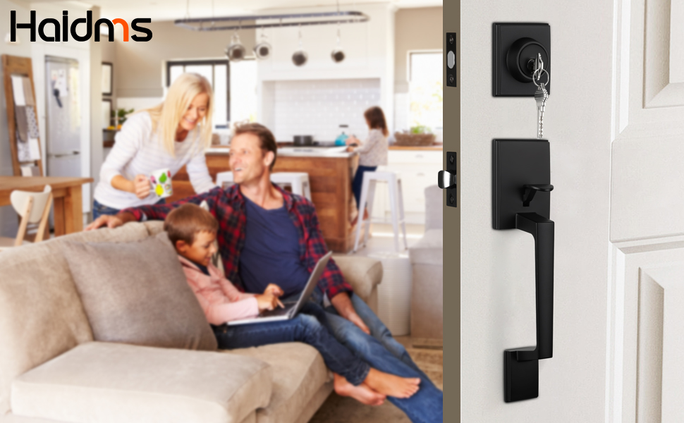 Haidms Black Front Door Handle and Deadbolt Set, Entry Door