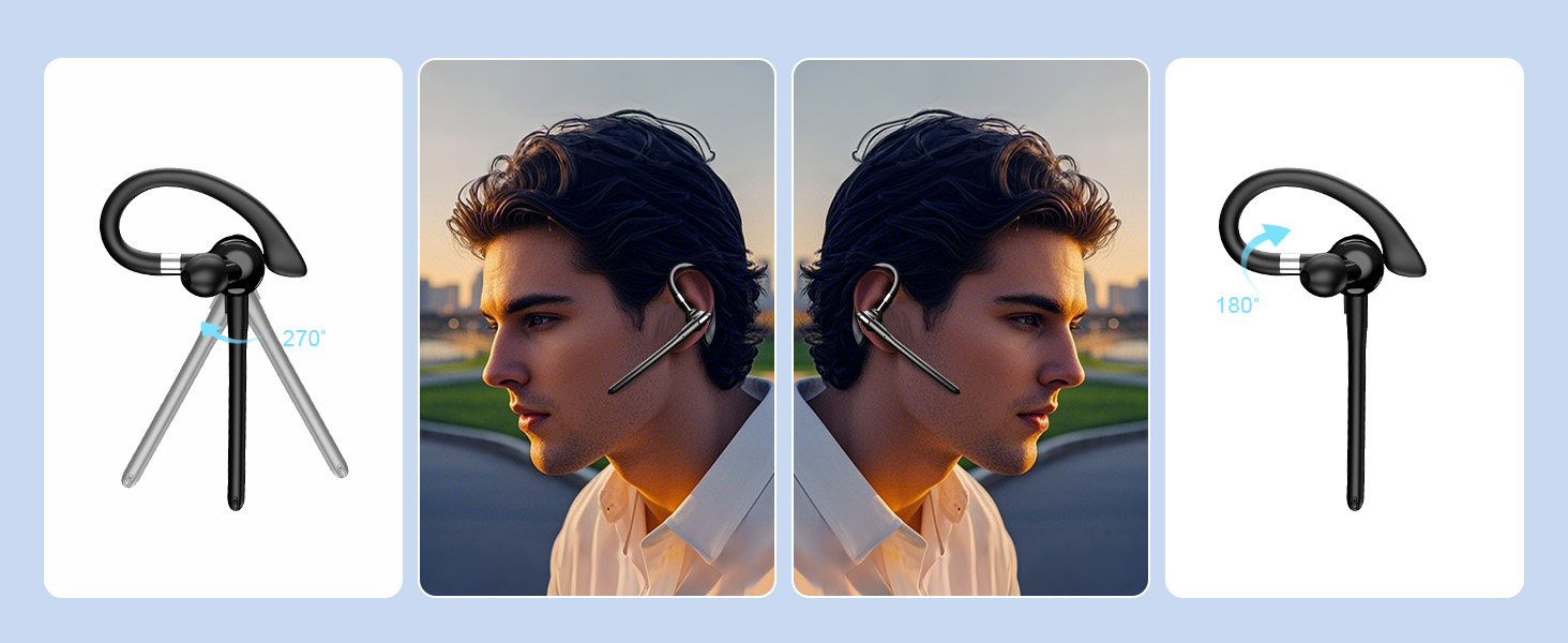 Features 180° swivel ear hooks and 270° swivel arms, adjustable to choose the most comfortable fit.