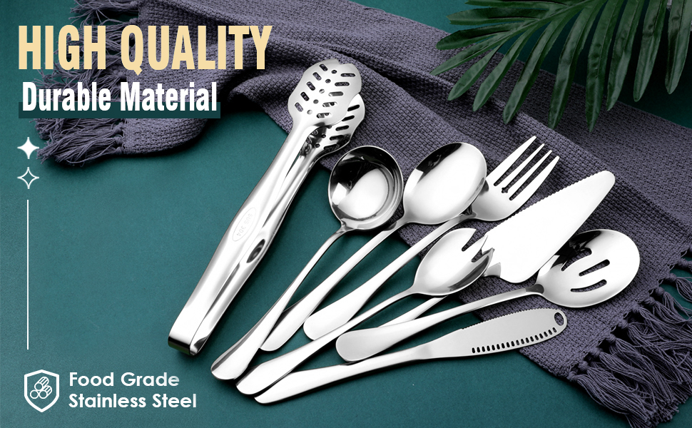 Silver Serving Utensils, OGORI 8Piece Polished Stainless Steel Flatware Silverware