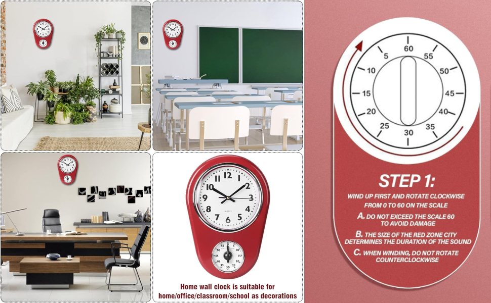 Retro Kitchen Timer Wall Clock, Vintage Wall Big Watch