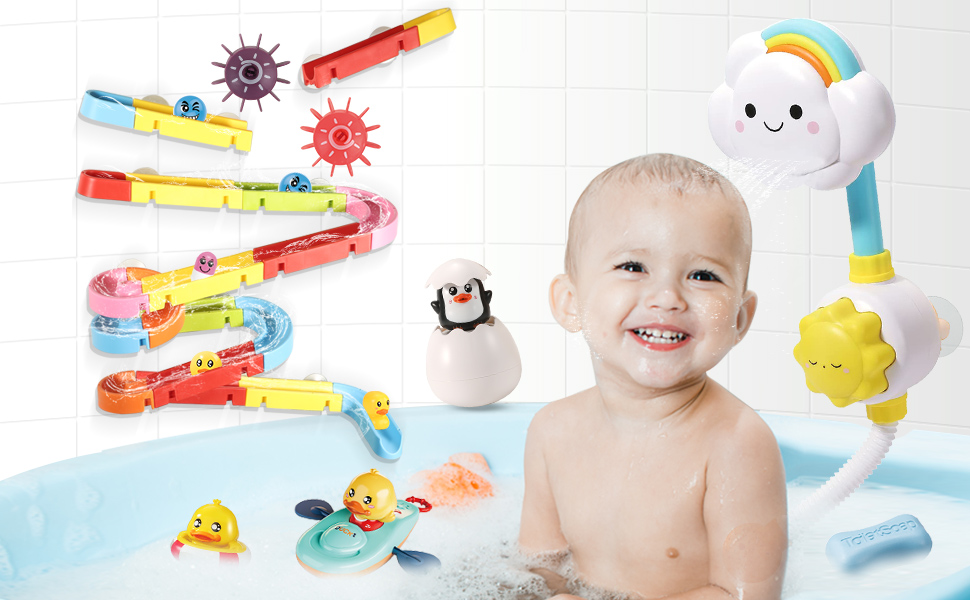 Bath Toys for Kids 35,Baby Bathtub Toys for Toddlers,45 PCS Track Slide Bath Water Toy Shower