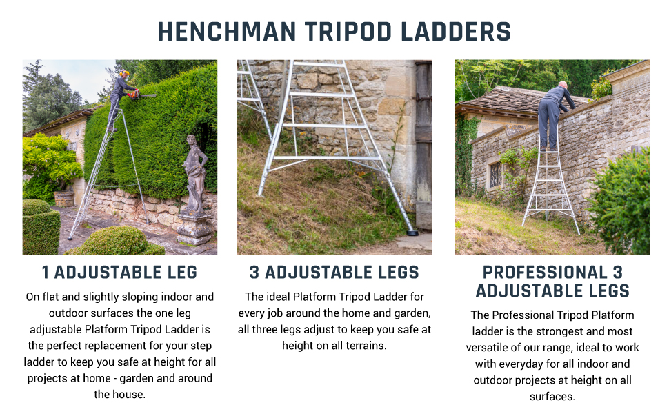 Henchman Tripod Ladder with 3 Adjustable Legs Strong but Lightweight ladder for Homeowners