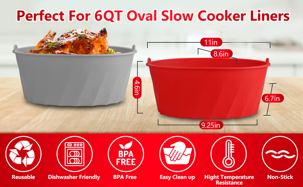 Silicone Slow Cooker Liners,HOUPEACE Reusable&Leekproof