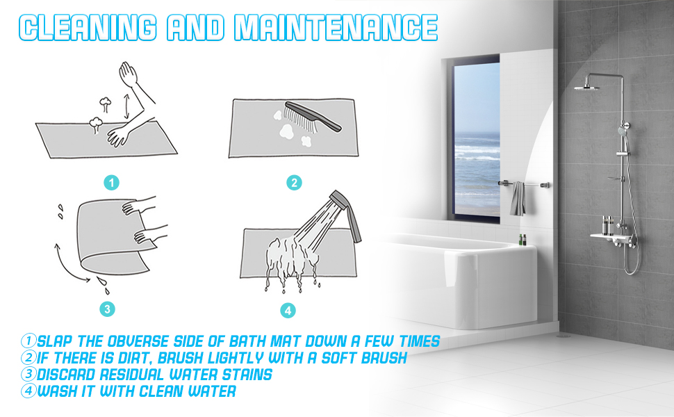 ACCUBIO Nonslip Shower Mat without Suction Cups, Quick