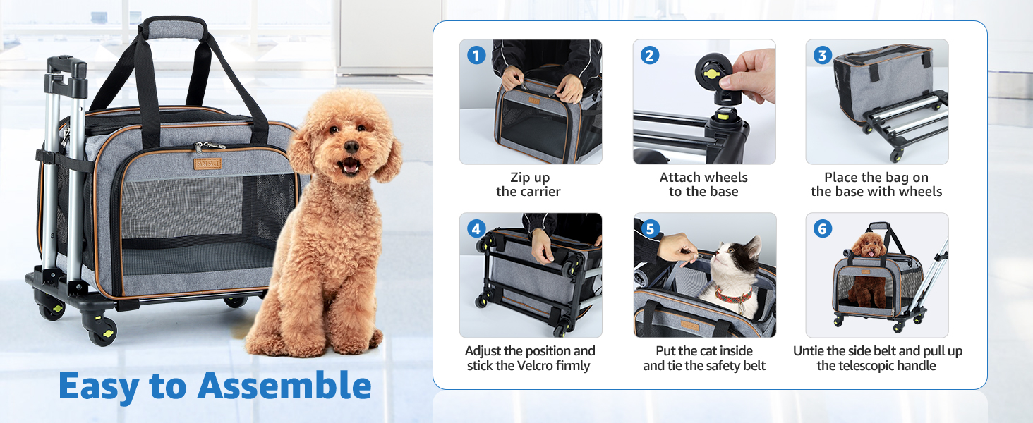 Cat Dog Carrier with Wheels