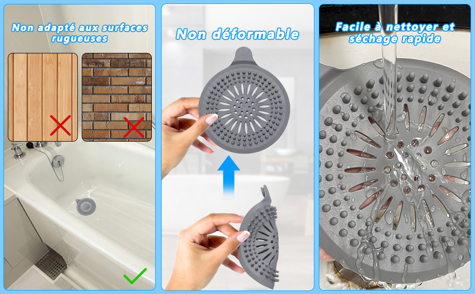 Alyvisun 2Pcs Silicone Attrape Cheveux Douche avec Ventouse, Protection de Drain Filtre Evier