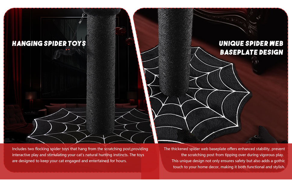 PuzzlePaw Gothic Cat Scratching Post Black Gothic Cat Tree Halloween Scratcher