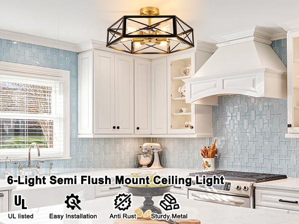 WILON Industrial Semi Flush Mount Ceiling Light, 19.68