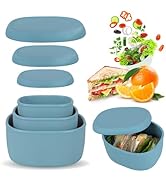 Anatole Silicone Food Storage Lunch Bento Box Set of 3 Reusable Nesting Containers with Lids BPA ...