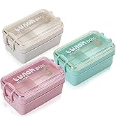 Yesland 3 Packs Bento Box, Wheat Straw 3-in-1 Compartment Japanese Lunch Box with Spoon and Fork,...
