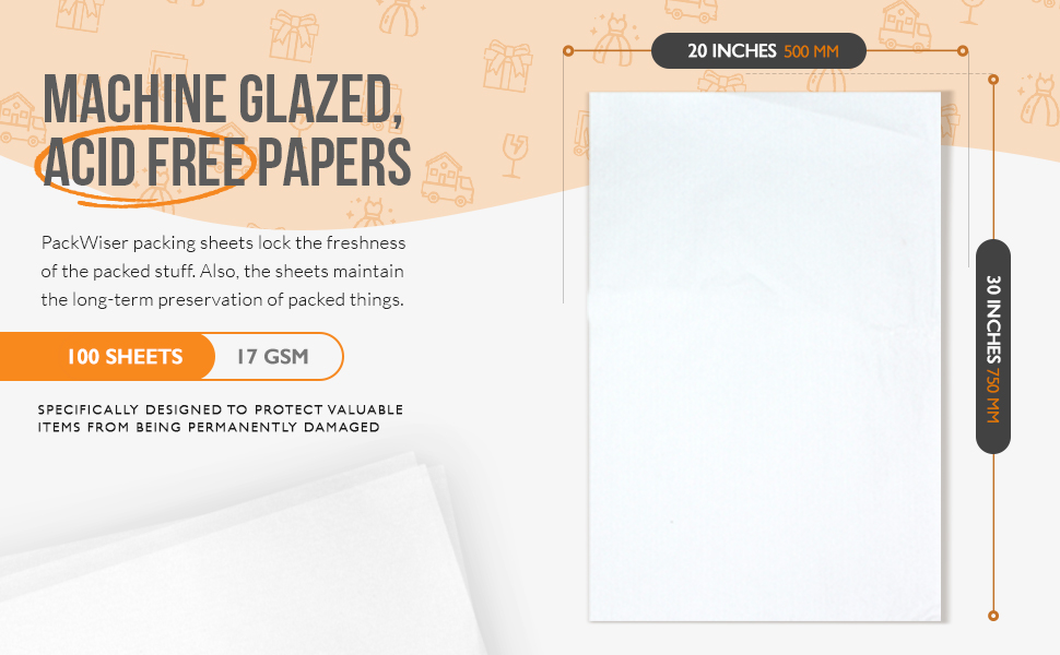 PackWiser 100 White Tissue Paper Sheets for Packaging 20 x 30 inches