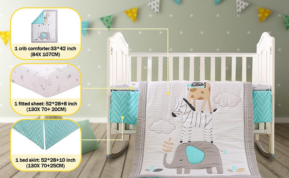 Wowelife 3 Piece Crib Bedding Set Grey Elephant and Zebra Baby Elephant Crib Set