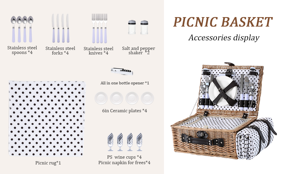 HYBDAMAI Willow Picnic Basket Set for 4 Persons with