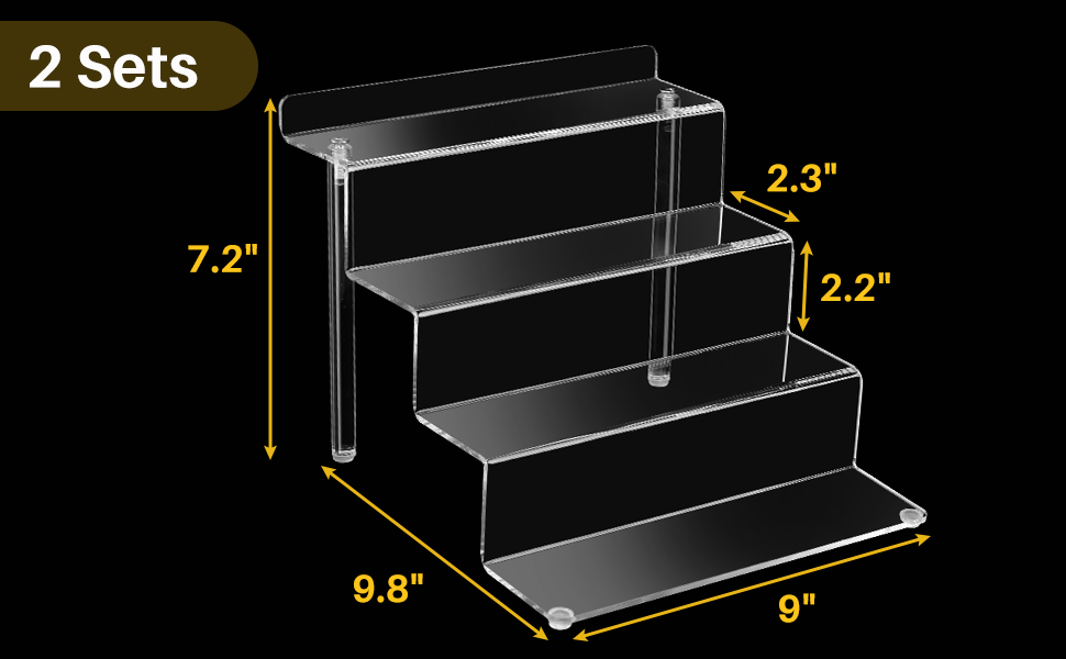 ANDGOO (2 Pack 4 Tier 9 inch Width Clear Acrylic Display