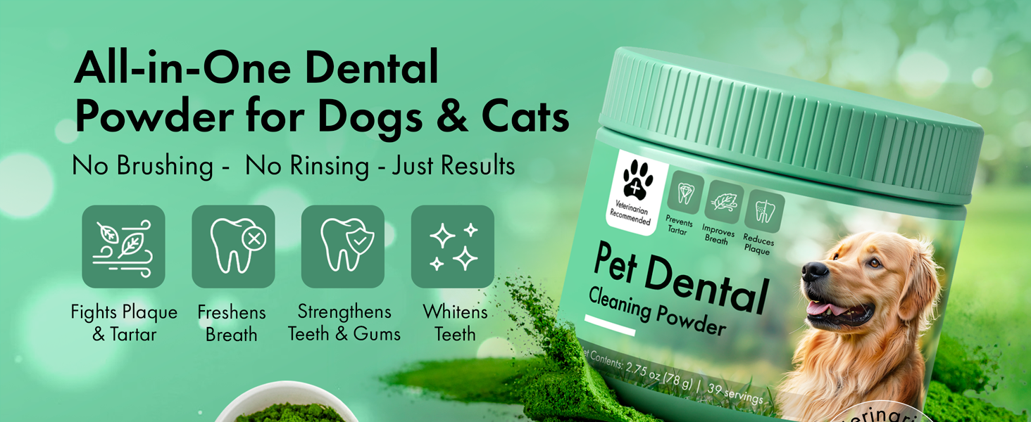 Dog Dental Powder, Tooth Care Cleaning Powder for Pets, Plaque and Bad Breath Off Dental