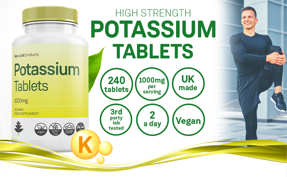 Potassium Supplements 1000mg, 240 Vegan Potassium Tablets Mineral
