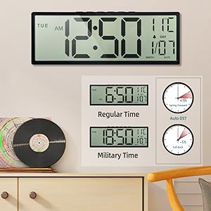 15" Large Digital Wall Clock Battery Ope... 16 AUTO DST Mode