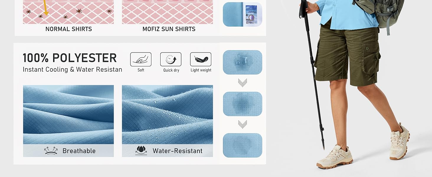 MoFiz Womens UPF 50+ UV Sun Protection Safari Shirts