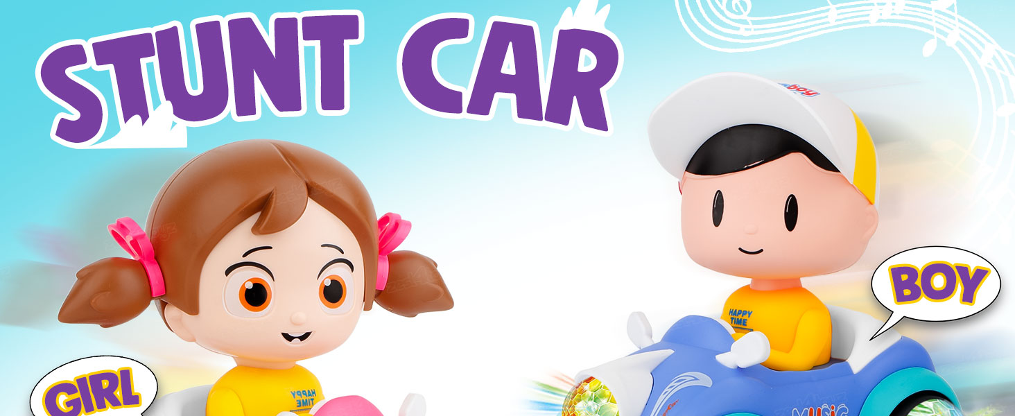 Zest 4 Toyz Musical Stunt Car for Kids with Flashing 5D Lights Bump and Go Musical Electric Toy Car