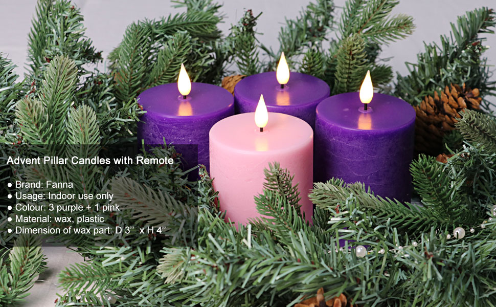 Fanna 4'' Advent Flameless Pillar Candles with Timer