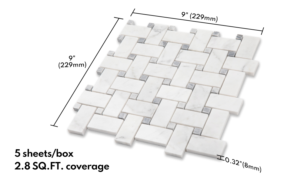 Lovdeco Carrara White Marble Stone Basketweave Italian Bianco Carrera