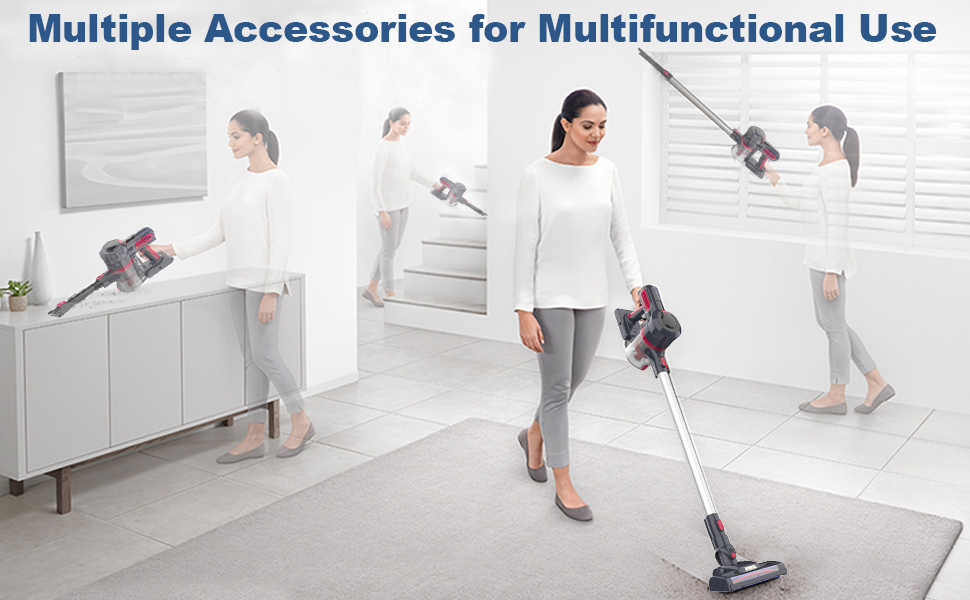 Cordless Vacuum Cleaner , 200W Stick Vacuum Cleaner 20KPA Powerful Suction with