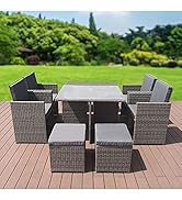 GardenCo Cube Garden Furniture Set - READY ASSEMBLED - 8 Seat Outdoor Rattan Furniture Set - Weat...