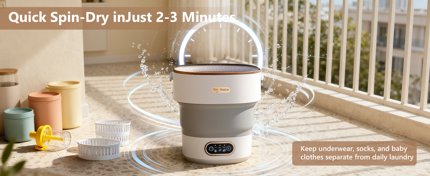 Mini Laundry Machine 16L — Foldable Portable Laundry Machine and Spinner for Baby Clothes, Underwear, Socks; Ideal for Travel, Dorms, Camping 10 Portable Washing Machine