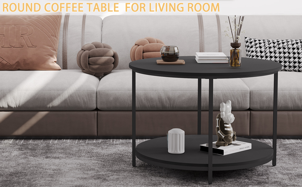 Round Coffee Tables Living Room 31.5 inch 2Tier Rustic