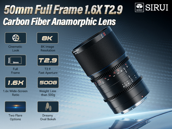 Amazon.com : SIRUI Saturn 50mm T2.9 1.6X Full Frame Carbon Fiber