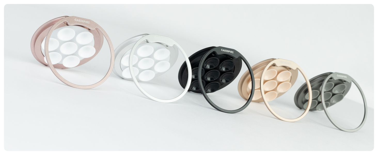 Casespire 3-in-1 Suction Grip Stand has many cute color options; Black, Rose Gold, White Aluminum