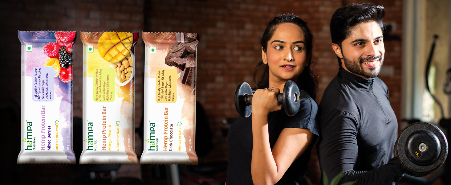 Hampa Ganja Protein Bar 50 G | Mixed berries taste | 10G plant protein | No whey, vegetarian friendly. No pair of sugar, sweet with dates. Snack anytime with adesteine protein. Pack of 3 bar