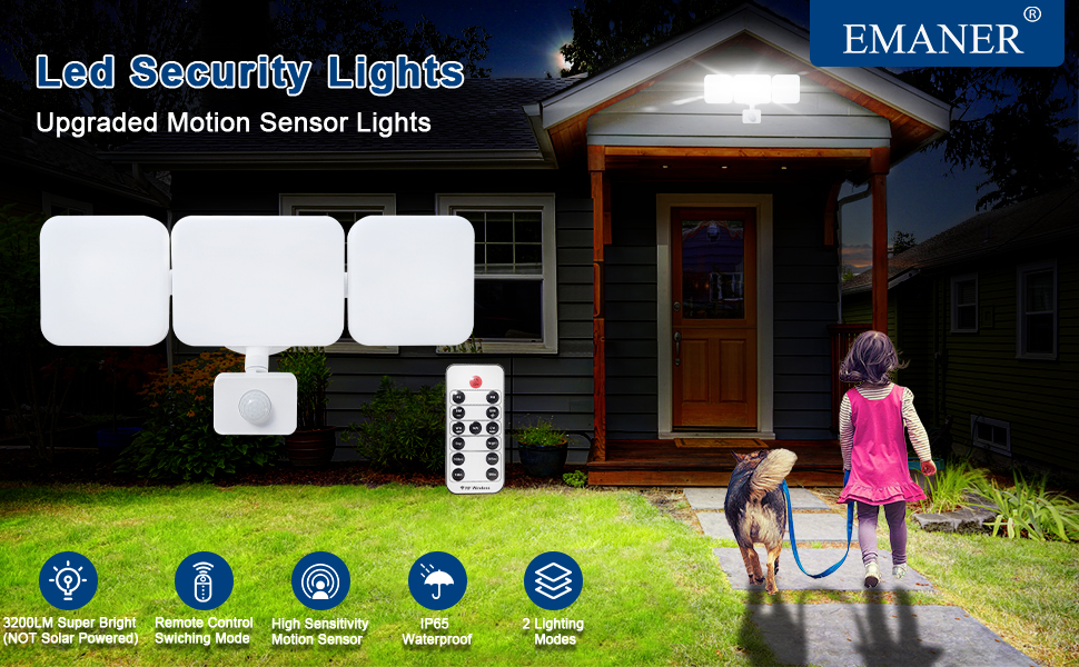 EMANER LED Flood Lights Outdoor Motion Sensor, Remote Control Security