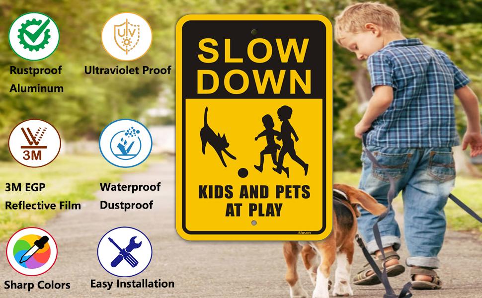 Slow Down, Children, Dogs, & 1 Grumpy Old Man Humorous Safety Road Sign To Make Drivers Alert And Extra Careful Perfect For Driveways Outdoor & Indoor Sign 8 X 12 Inch Yard