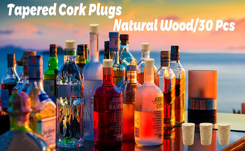 Anvin 30 Pack Wood Corks Plugs Tapered Blank Wine Corks Wine Beer