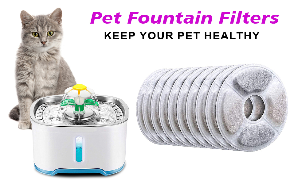 Cat Water Fountain Filters Replacement Premium Cotton Activated Carbon and Resin