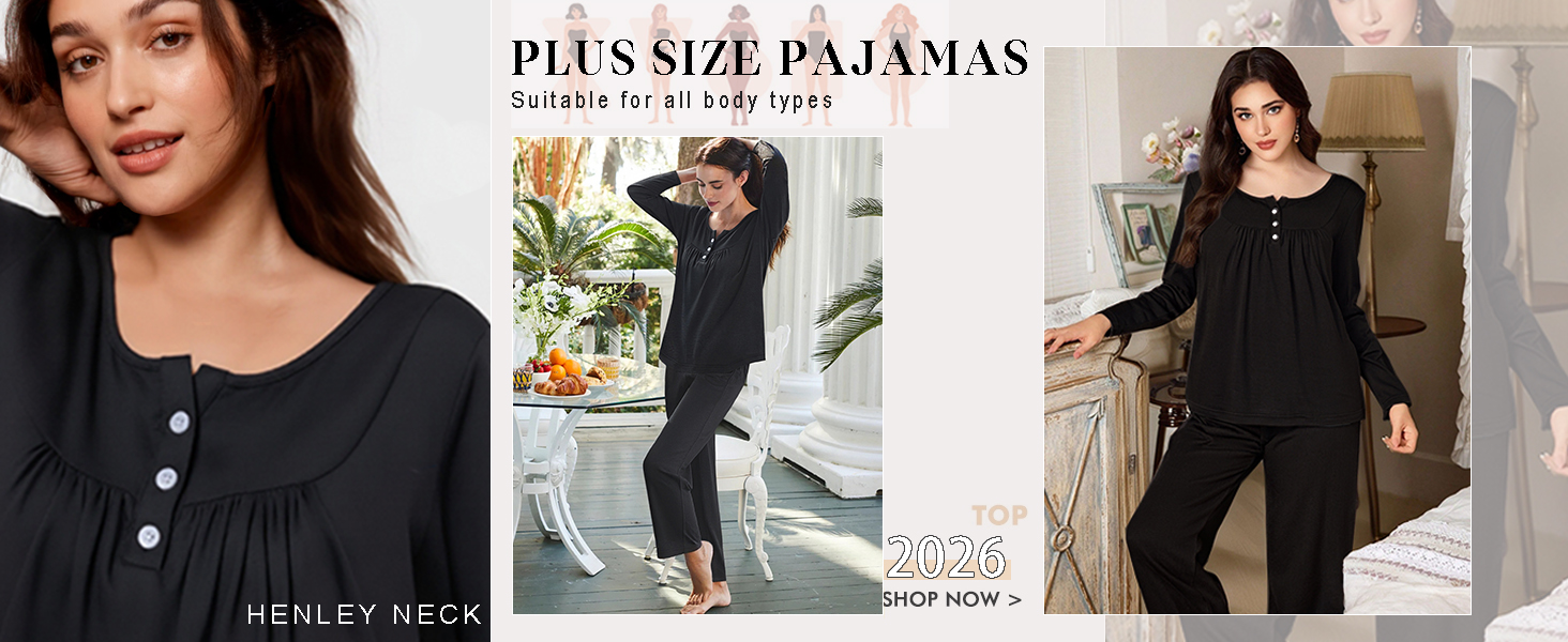 Ekouaer Women's 2025 Fall Long Sleeve Pjs Set 2 Piece Lounge Outfits plus size pajamas set