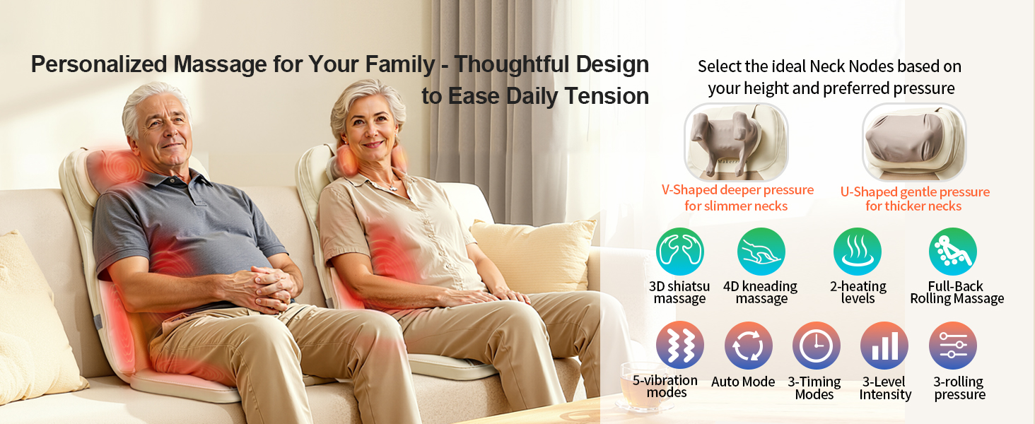 Soothing Heat + S-shaped ergonomic design for long sitting. Relax your back muscles