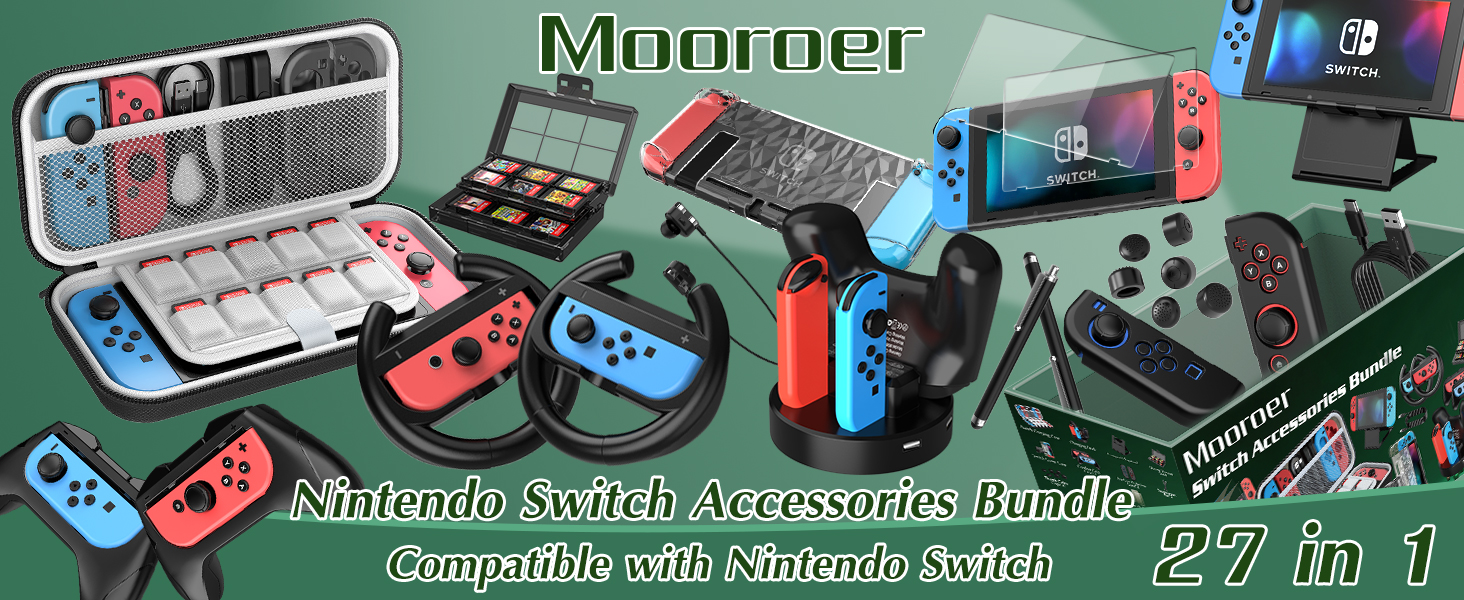 Mooroer 27 in 1 Switch Accessories Bundle Compatible with Nintendo Switch