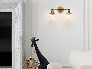 JiMuBeam Sconces Wall Lighting Double Head with Clear Ribbed Glass Lampshade for Bedroom Bathroom