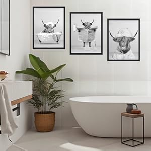 3pcs Funny Black and White Highland Cow Wall Art Stylish Canva Poster Printing Canvas Artwork