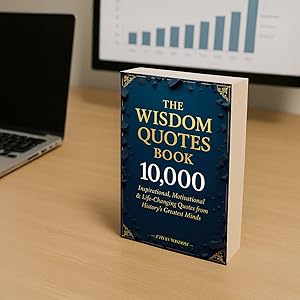 Paperback Wisdom Quotes Book beside laptop and projector slide with bar chart