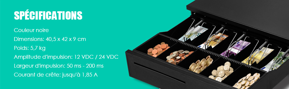 RELAX4LIFE Tiroir Caisse Automatique 5 Compartiments De Pièces 5 Compartiments De Billets Connecter à POS,Système D'Encaissement 16 cm