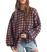 Hixiaohe Oversized Checkered Sweater for Women Trendy Pullover Sweaters Casual Long Sleeve Ribbed...