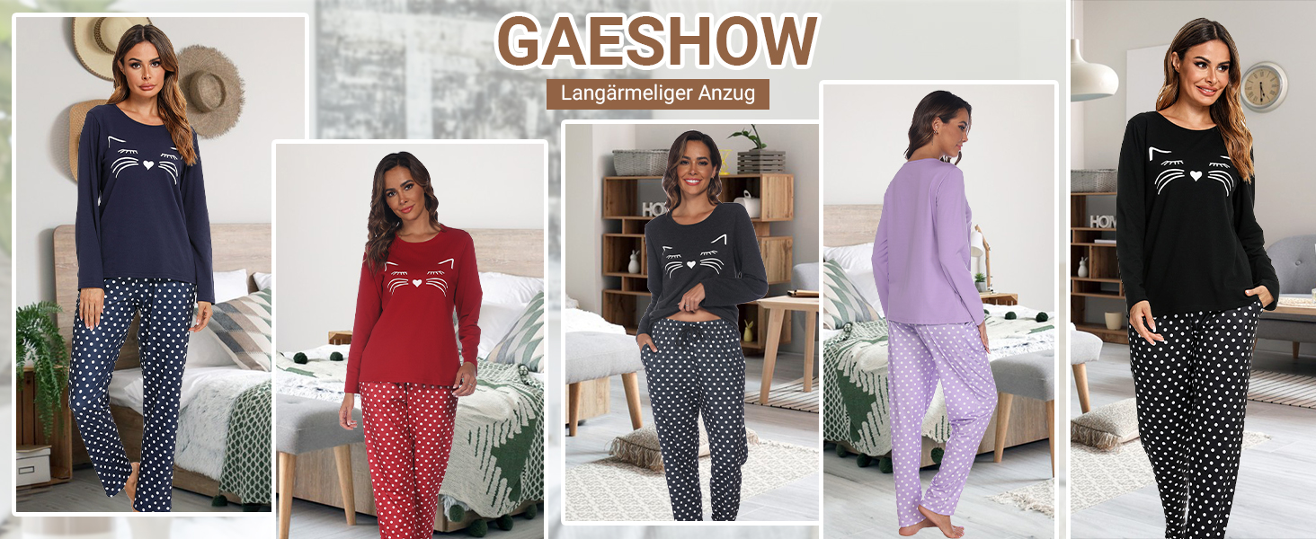 GAESHOW Damen Baumwoll Pyjama