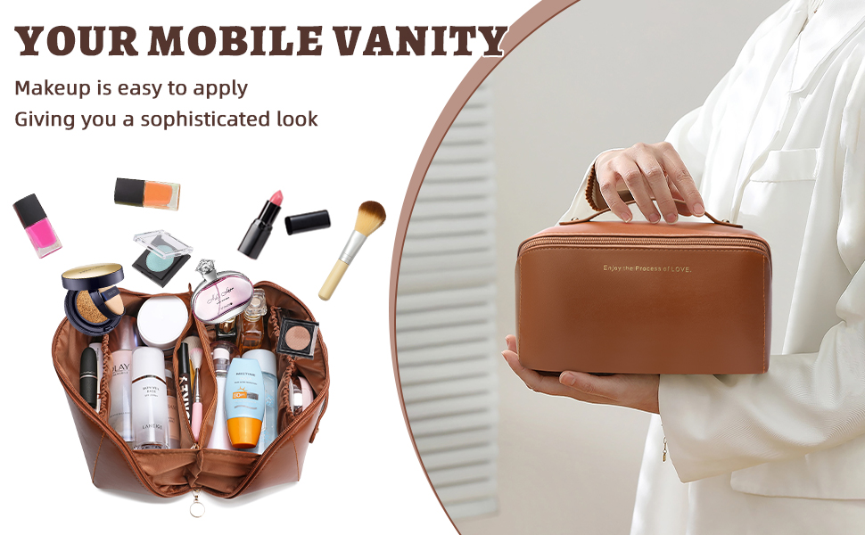 ZiMWoo Large Makeup Bag, PU Travel Make Up Bag, Travel