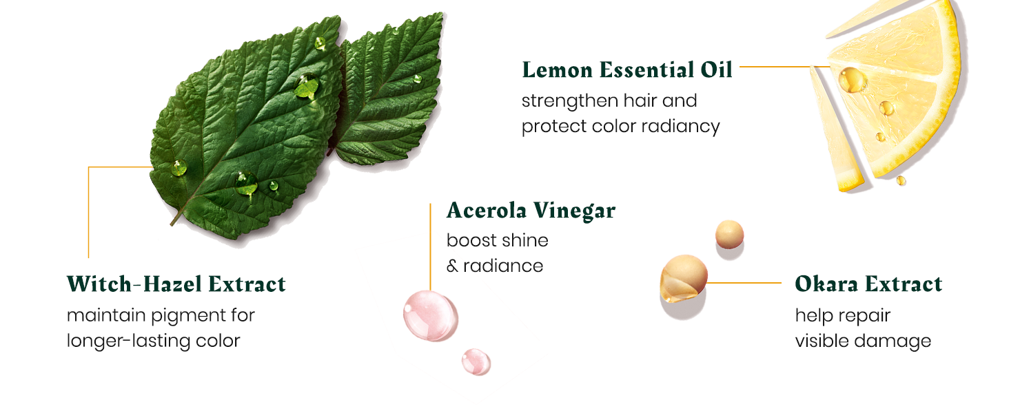 witch hazel extract, lemon essential oil, acerola vinegar, okara extract