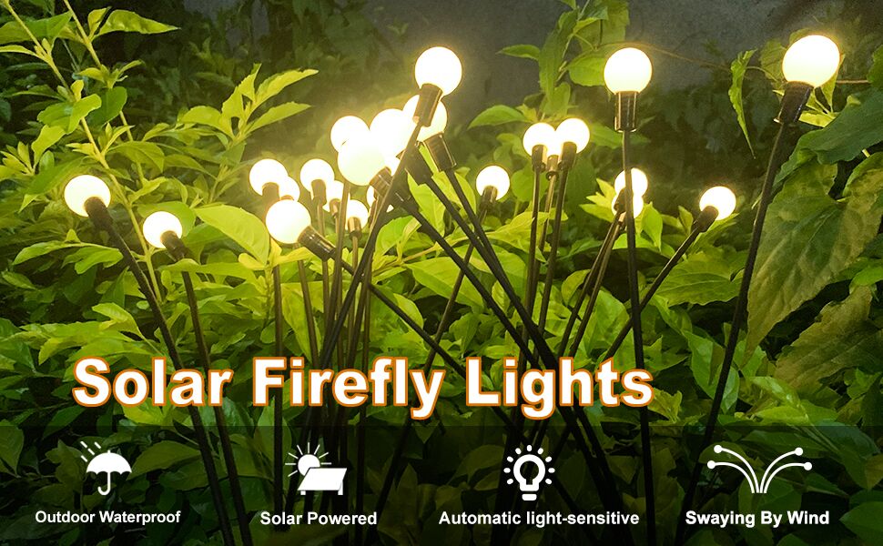 FXK Solar Garden Lights 2 Pack Solar Firefly Lights Outdoor